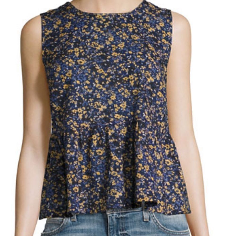 Current/Elliott The Peplum Tank Top, Floral Field (Blue) size 2